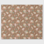 Pampas gras en bloemen op bruin cadeaupapier (Vlak)