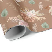 Pampas gras en bloemen op bruin cadeaupapier (Rol Hoek)