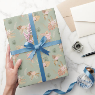 Pampas gras en bloemen op Sage Green Cadeaupapier