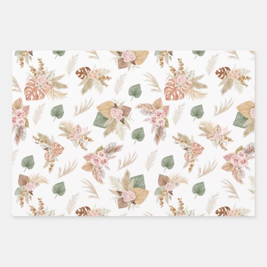 Pampas gras en bloemen op wit inpakpapier vel (Voorkant 2)