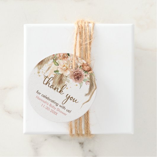 Pampas gras en Boho Rozen baby shower bedankjes Bedankjes Labels (In situ)