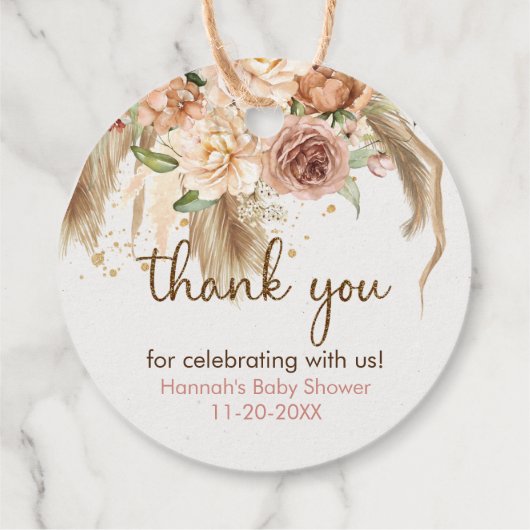 Pampas gras en Boho Rozen baby shower bedankjes  Bedankjes Labels (Achterkant)