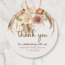 Pampas gras en Boho Rozen babyshower bedankkaart  Bedankjes Labels