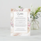 Pampas gras en roze koning Protea bruiloft details Informatiekaartje (Staand voorkant)