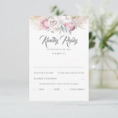 Pampas gras en roze koning Protea bruiloft RSVP Kaartje (Staand voorkant)