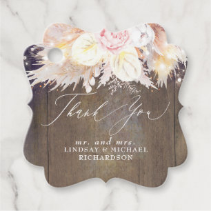 Pampas gras en rustiek hout Dank u Bedankjes Labels