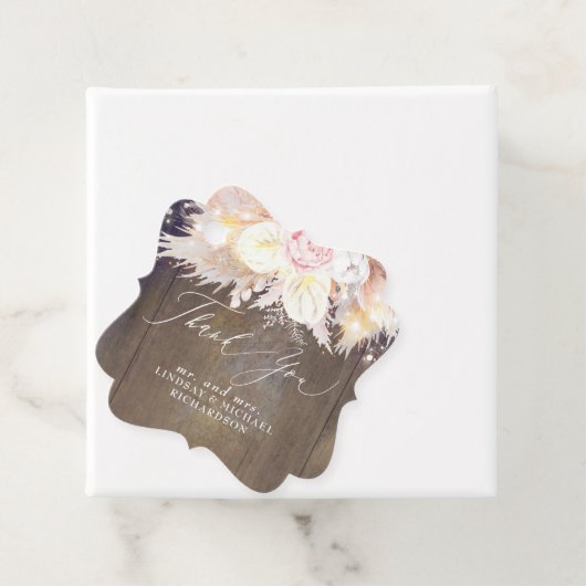 Pampas gras en rustiek hout Dank u Bedankjes Labels (In situ)