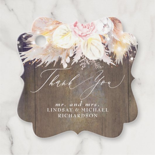 Pampas gras en rustiek hout Dank u Bedankjes Labels (Voorkant)