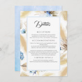 Pampas Gras en Stoffelijk Blauw Bloem Bruiloft Det Informatiekaartje (Voorkant / Achterkant)
