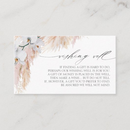 Pampa's Gras en witte orchideeën Wishing Well Visitekaartje (Voorkant)
