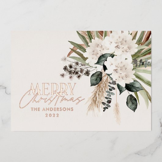 Pampas gras eucalyptus moody modern boho folie hol folie feestdagenkaart (Voorkant)