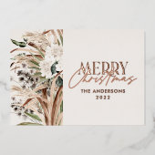 Pampas gras eucalyptus somber moderne boho elegant folie feestdagenkaart (Voorkant)