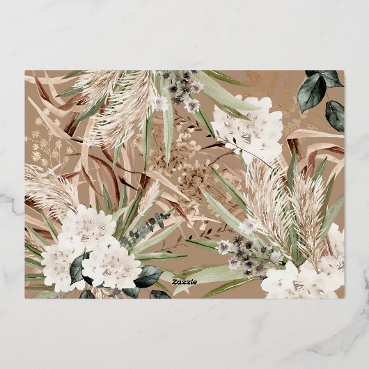 Pampas gras eucalyptus somber moderne terracotta folie feestdagenkaart (Achterkant)