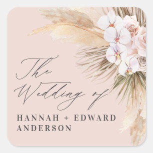 Pampas gras gedroogd botanisch script boho bruilof vierkante sticker