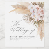 Pampas gras gedroogd botanisch script boho bruilof wijn etiket (Enkel label)