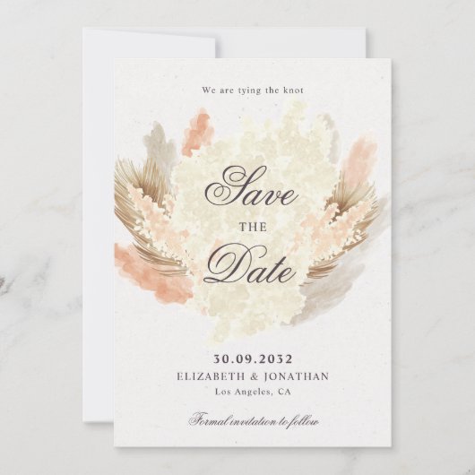 Pampas gras gedroogde bloemen boho save the date (Voorkant)