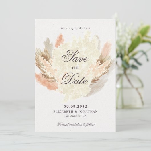 Pampas gras gedroogde bloemen boho save the date (Staand voorkant)