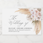 Pampas gras gedroogde botanische boho bruiloft gun sparkling wijnetiket (Enkel label)