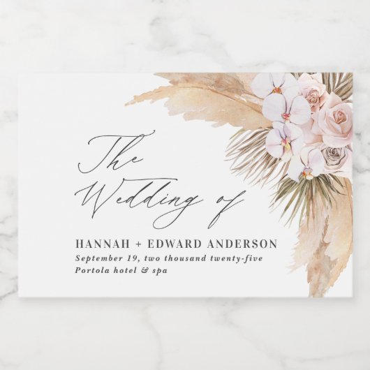 Pampas gras gedroogde botanische boho bruiloft gun sparkling wijnetiket (Enkel label)