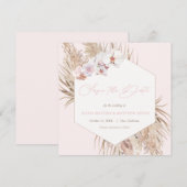 Pampas gras gedroogde palmbladeren blote voet brui save the date (Voorkant / Achterkant)