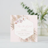 Pampas gras gedroogde palmbladeren blote voet brui save the date (Staand voorkant)