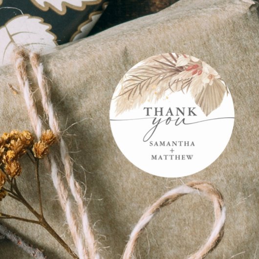 Pampas gras gedroogde palmbruiloft ronde sticker