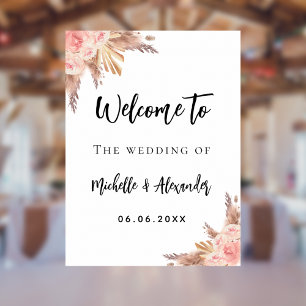 Pampas gras goudbloemen welkom bruiloft roos poster