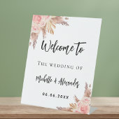 Pampas gras goudbloemen welkom bruiloft roos reclamebord met voetstuk