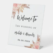 Pampas gras goudbloemen welkom bruiloft roos reclamebord met voetstuk (Voorkant)