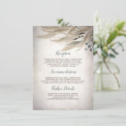 Pampas Gras Groen Bruiloft Details Informatie Informatiekaartje (Staand voorkant)