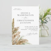 Pampas gras & groen bruiloft kaart (Staand voorkant)