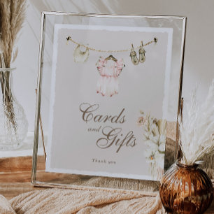 Pampas Gras Meisje Waslijn Kaarten Baby Borrel Poster