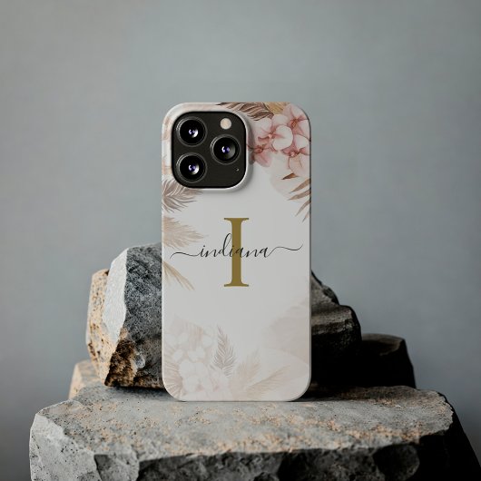 Pampas Gras Monogram Naam Initiaal Terracotta Case-Mate iPhone Case