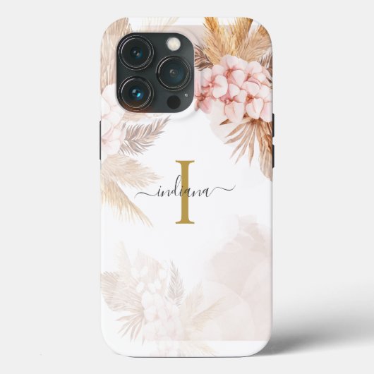 Pampas Gras Monogram Stijlvolle Initiaal Terracott Case-Mate iPhone Case (Achterkant)