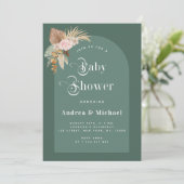 Pampas Gras Mos Groen Boho Boog Baby Shower Kaart (Staand voorkant)