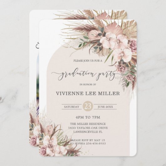 Pampas Gras Orchidee Bloemboog Afbeelding Afstuder Kaart (Voorkant / Achterkant)