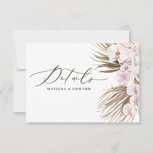 Pampas gras palm orchidee moderne rustieke details RSVP kaartje (Voorkant)