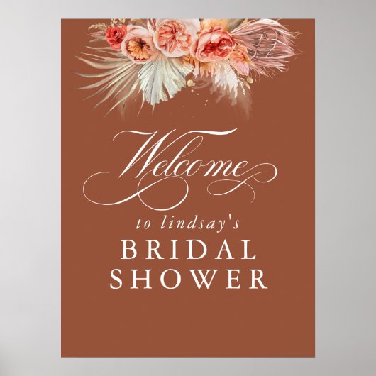Pampas Gras Roest Terracotta Bruiloft Welkom Poster (Voorkant)