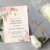 Pampas gras roos blush first holy communis kaart