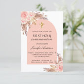 Pampas gras roos blush first holy communis kaart (Staand voorkant)