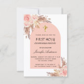 Pampas gras roos blush first holy communis kaart (Voorkant)