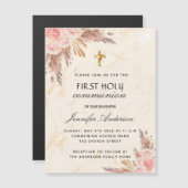 Pampas gras roos blush first holy communis magnetische uitnodiging (Voorkant / Achterkant)