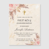 Pampas gras roos blush first holy communis magnetische uitnodiging (Voorkant)