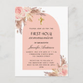 Pampas gras roos blush first holy communis uitnodiging briefkaart (Voorkant)