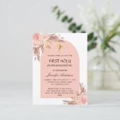 Pampas gras roos blush first holy communis uitnodiging briefkaart (Staand voorkant)