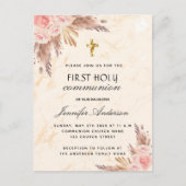 Pampas gras roos blush first holy communis uitnodiging briefkaart (Voorkant)