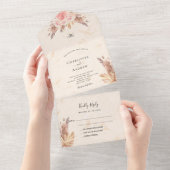 Pampas gras roos blush roze marmering all in one uitnodiging (Afscheurbaar)