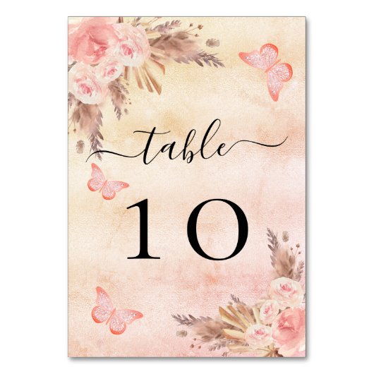 Pampas gras roos goudblauwe roze florale vlinder kaart (Achterkant)