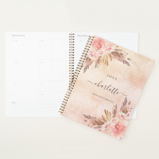 Pampas gras roos gouden bloemen naam 2025 planner (Display)