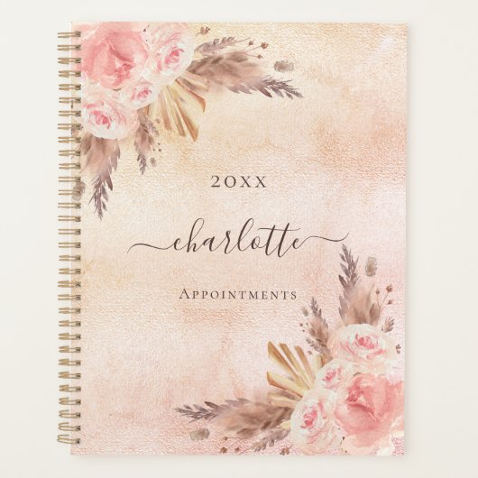 Pampas gras roos gouden bloemen naam 2025 planner (Voorkant)